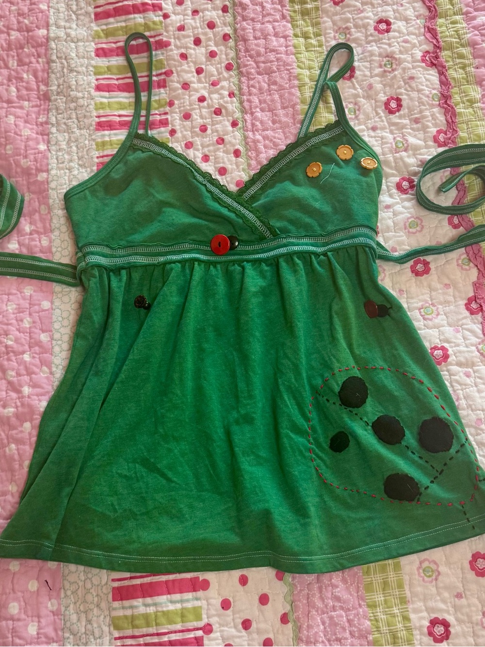 Y2K whimsy ladybug embroidery babydoll cami